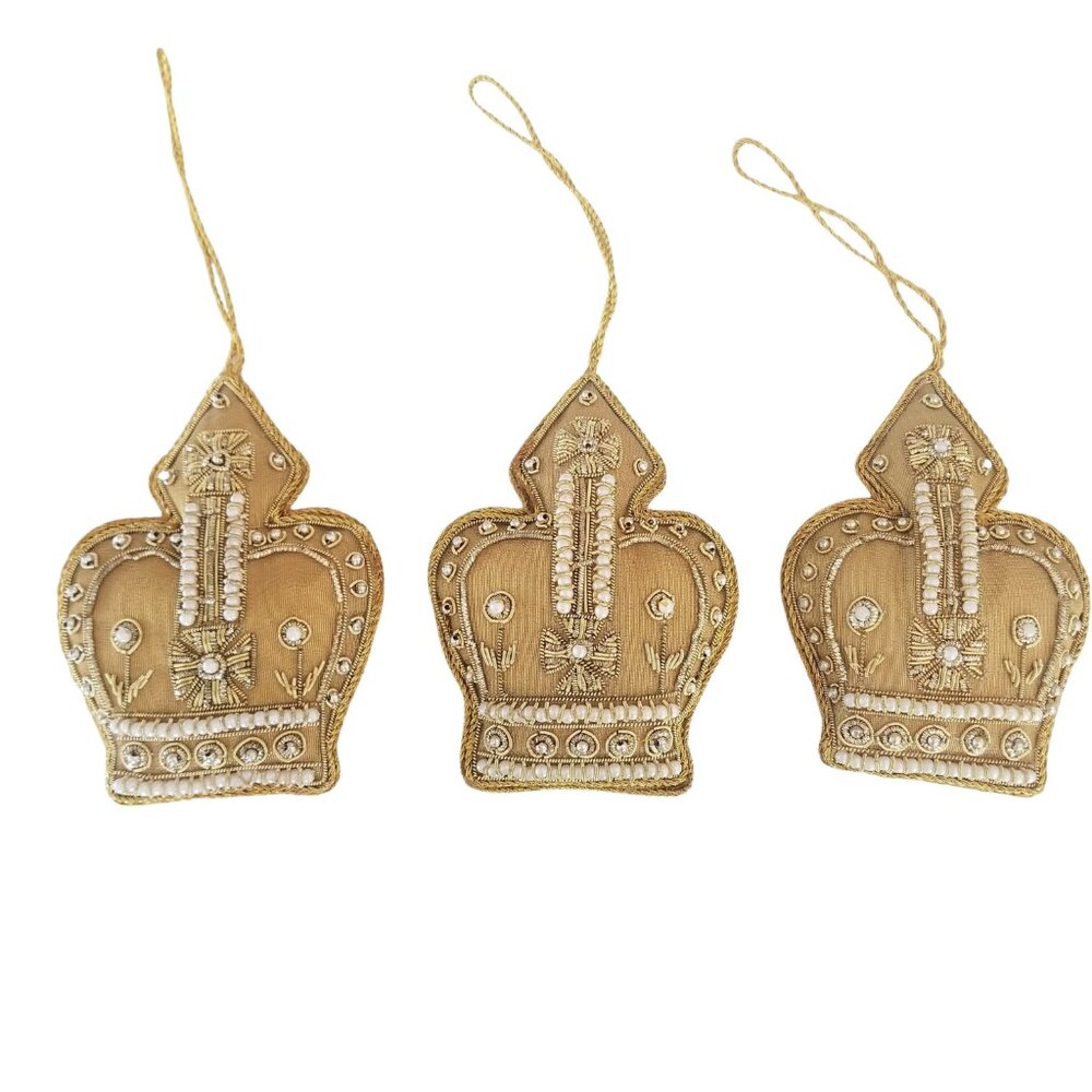 Vintage Royal Collection Beaded Crown Ornaments - Set of 3